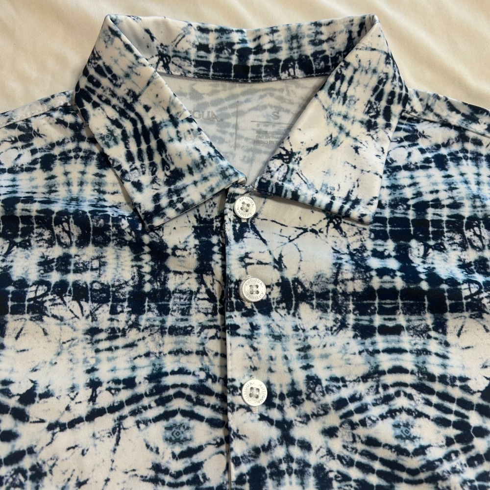 Antigua Mens Blue White Tie Dye Shibori Golf Polo Shirt Size Small Performance - Picture 5 of 10